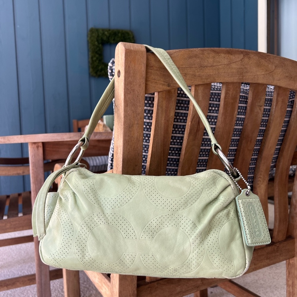 Coach Sage Green Leather Shoulder Bag OP art